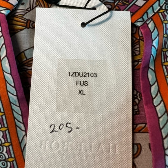 Hale Bob Pink and Red Graphic Silk Tunic with Mandarin Collar Size XL - Picture 7 of 10